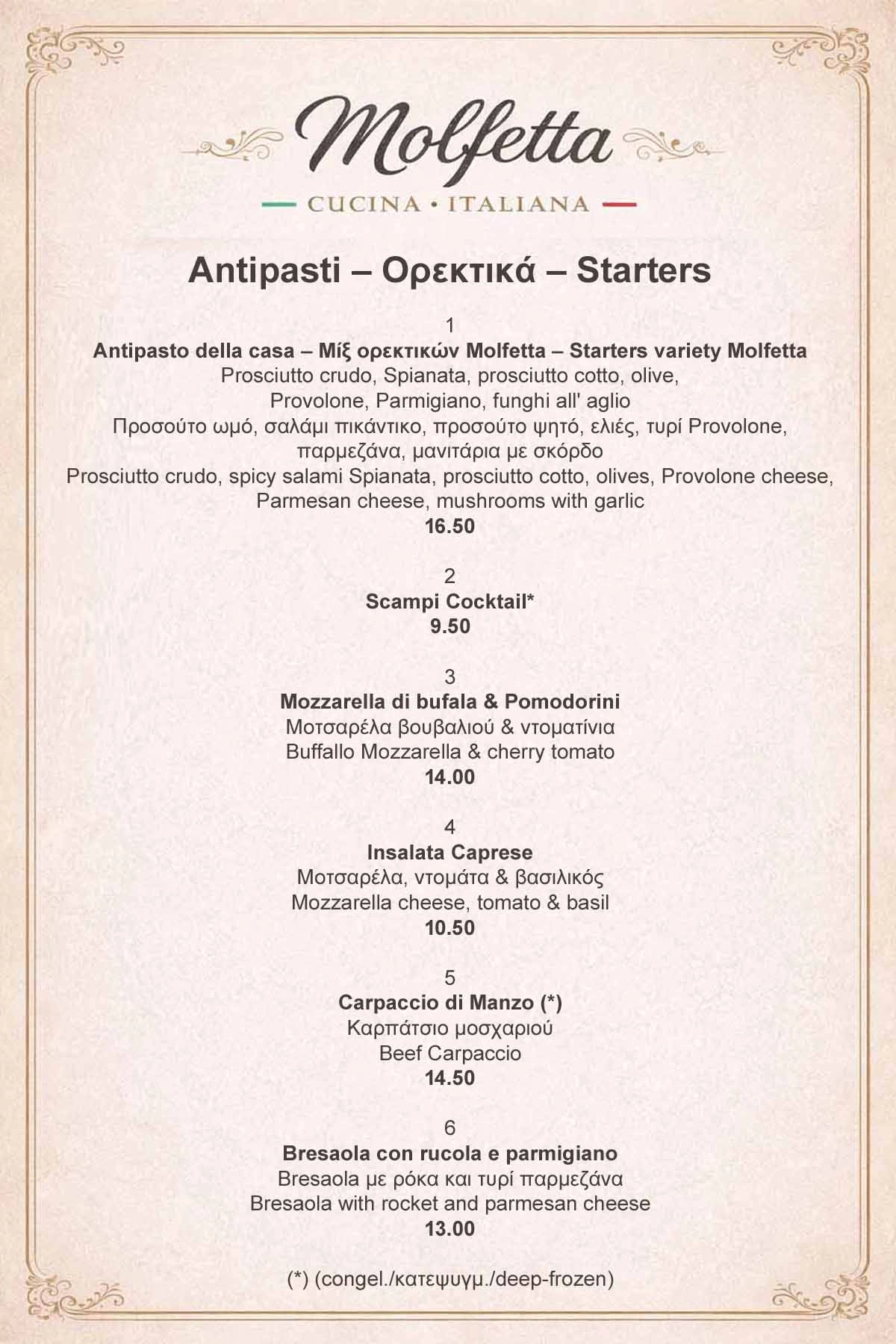 Molfetta Menu Starters